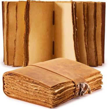 Imagem de NomadCraftsCo. Diário de couro vintage – Fecho de bloqueio, livro das sombras, grimório, diário de bruxa, 240 páginas de papel antigo