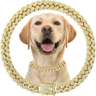 Imagem de Colar de corrente brilhante para cães com elos cubanos, corrente dourada para cães com diamante brilhante, coleira para cães de estimação pequenos, médios e grandes, gatos, 20 cm