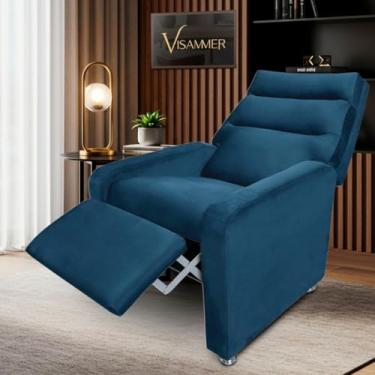 Imagem de Poltrona do Papai Reclinavel Confortavél Estofada com Espuma Tecido Veludo Idosos Sala (azul marinho)