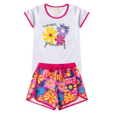 Imagem de Conjunto Verão Menina Branco Blusa e Shorts Boxeador Florizinhas - Mol