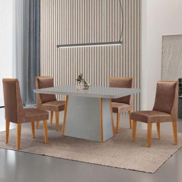 Imagem de Mesa De Jantar Diane 120cm Tampo Mdf Vidro 4 Cadeiras Lisboa Moderna T