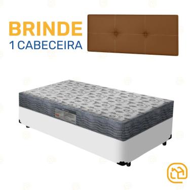 Imagem de Box Solteiro Branco + Cabeceira Painel Iris Marrom + Colchão D33 ISO 100 88cm