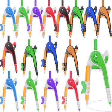 Imagem de ZEALOR Conjunto de 16 peças, bússola de matemática, geometria, matemática, compasso de desenho de plástico de 15 cm com lápis para matemática, estudante, sala de aula, escola, escritório, marcenaria