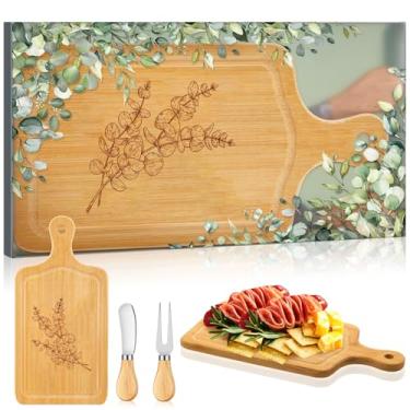 Imagem de Nuenen Prêmios de jogo de chá de bebê nupcial verde sálvia para vencedores de madeira verde tábua de queijo quadrado presente com facas, garfos, caixa temática, lembrancinhas de festa de casamento