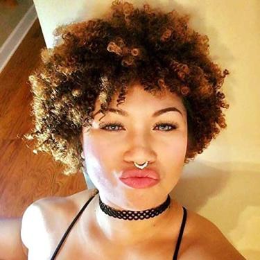 Imagem de SiYi Perucas afro anos 70 para mulheres negras cabelo castanho crespo crespo crespo perucas de fibra sintética