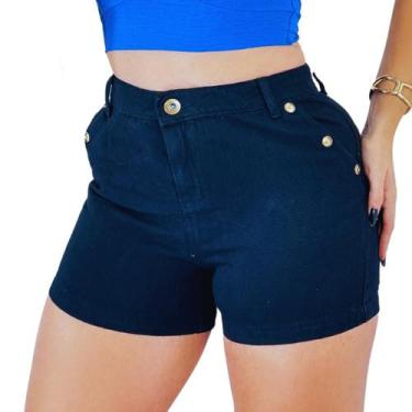 Imagem de Short Jeans Feminino Com Detalhe de Botões nas Laterais Azul Escuro Ci