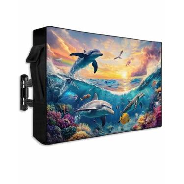 Imagem de Capa de TV à prova d'água ao ar livre 122 a 127 cm, oceano golfinho azul oceano coral externo televisões de tela plana à prova de intempéries tamanho 122 cm C x 76 cm A, protetor de TV mundial