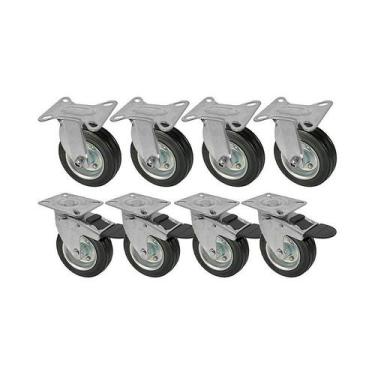 Imagem de Kit 8 un roda rodízio fixo giratório trava borracha maciça 5 - AJAX