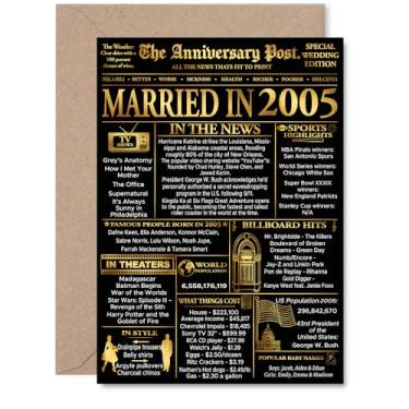 Imagem de Stuff4 Cartão dourado de aniversário de 20 anos para homens e mulheres - Jornal dourado casado em 2005 - Cartão de aniversário de casamento feliz de 20 anos para esposa companheira marido parceiro