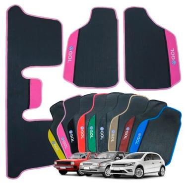 Imagem de Tapete Automotivo Gol G8 G7 G6 G5 G4 G3 G2 G1 Borracha 3 Peças Detalhe em Carpete Personalizado Gol Bola Quadrado (ROSA)