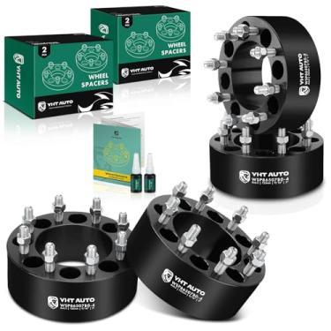 Imagem de YHTAUTO Espaçadores de roda 8 x 6,5 polegadas, 7,6 cm, compatíveis com modelos Ford, Dodge, Ram, F-250, F-350, Ram 2500/3500 espaçadores de pneu com parafusos de grau 9/16" x 18 e 12,9, furo do cubo de 76 mm 8 pinos 4 peças adaptador de roda preto