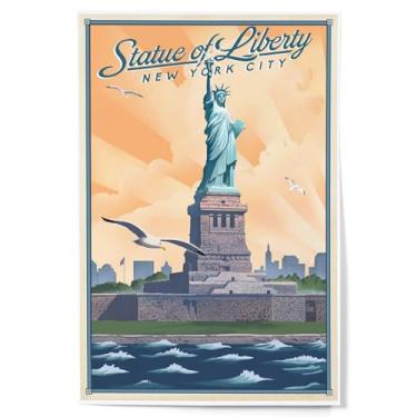 Imagem de Lantern Press Decoração de parede com impressão artística de 30 x 45 cm, Nova York, Nova York, Estátua da Liberdade, Litho