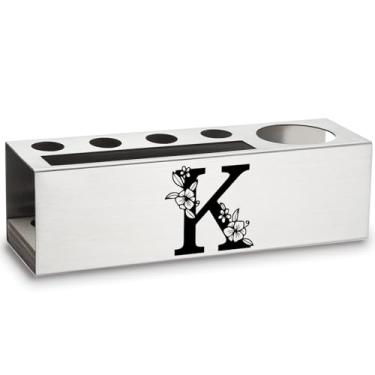 Imagem de Porta-lápis personalizado monograma letra K, presente para trabalho, colega de trabalho, colega de trabalho, colega, escritório, decoração, acessórios, porta-canetas de aço inoxidável, Apen23