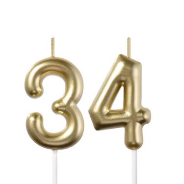 Imagem de Velas de aniversário de 34 e 43 polegadas douradas, número 34 e 43, topo de bolo para homens e mulheres, decorações de festa temática