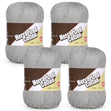 Imagem de Katech Fio de algodão 100% mercerizado para crochê e tricô – Soft Sport Weight CYC #2, 4 novelos de 100 g (100 g), fio de crochê ideal para panos de prato, roupas de bebê, meias, cachecóis (cinza