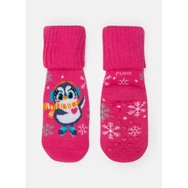 Imagem de Meia Botinha Antiderrapante Bebê Menina Pinguim Pink 15 a 22 - PUKET, 