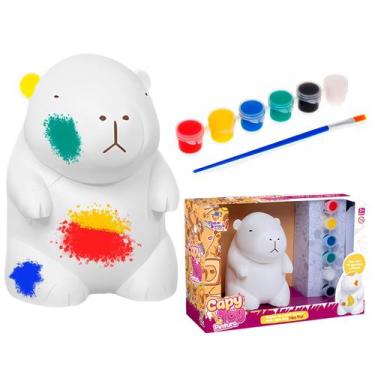 Imagem de Capivara Pintura Infantil Boneco Lavável Para Colorir Com Pincel E Tin