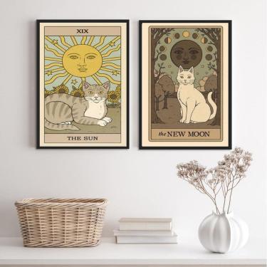 Imagem de Kit 2 Quadros Cartas Tarot Gato- The Sun E The Moon 33X24Cm