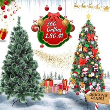 Imagem de Árvore De Natal Pom Pom Verde Com Pontas Nevada 1,80m 360 Galhos Grande Pinheiro Toque De Neve Cheia Luxo