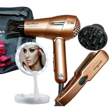 Imagem de Kit Mini Secador De Cabelo Britania 1200w Difusor Chapinha Titanium Pe