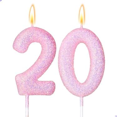 Imagem de 20 velas, decorações de aniversário de 20 anos para meninas, 20 velas rosa para bolo de aniversário, 20 enfeites de bolo para meninas de 20 anos, decorações de festa de aniversário, lembrancinhas de