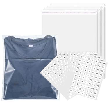Imagem de 200 sacos de embalagem, 25 × bolsa de camiseta de 33 cm para pequenas empresas, sacos plásticos autovedantes transparentes com 7 adesivos de tamanho