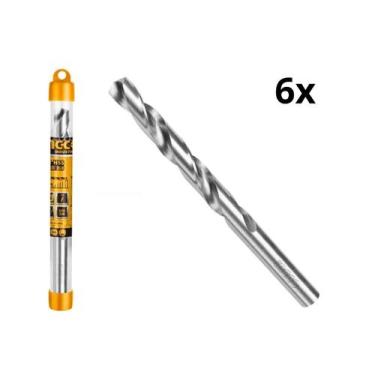 Imagem de Kit 6 ingco broca aço rapido helicoidal hss m2 8mm x 117mm