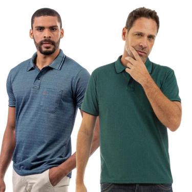 Imagem de Kit 2 Camisa Polo Masculina Pique Jacquard com Bolso Casual