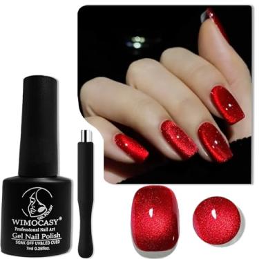 Imagem de Esmalte de gel Wimocacy Cat Eye Gel Holográfico Glitter Esmalte Magnético com Ímã para Salão de Beleza Arte de Unhas Casa DIY (Vermelho Rubi)