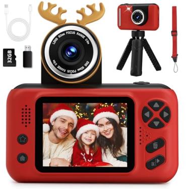 Imagem de Câmera infantil para meninas de 3, 4, 5, 6, 7, 8 e 9 anos, câmera de selfie de vídeo HD 1080p com cartão SD 32G, brinquedos de câmera digital para crianças, presentes de aniversário, vermelho
