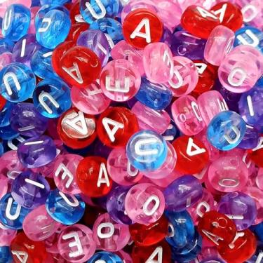 Imagem de 200 peças de contas de letras 4 x 7 mm acrílico colorido transparente para pulseira de fabricação de joias (AEIOU-500PCS)