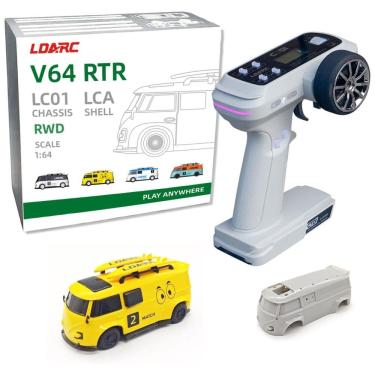 Imagem de Mini Carro RC Escala 1:64 com Controle Remoto Hobby de 2,4 GHz e Iluminação RGB, LDARC, Amarelo