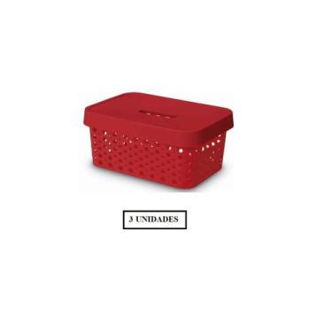 Imagem de Kit Com 3 Caixas Organizadoras Multiuso 4,5l Com Tampa Vermelho - Usua