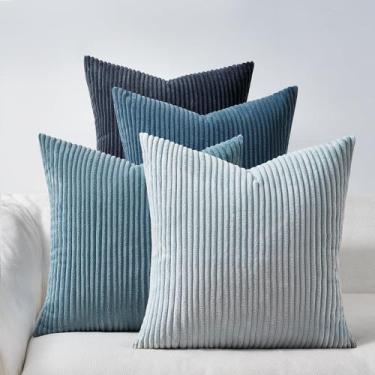 Imagem de Capas de almofada Topfinel, azul, cinza, 45 x 45 cm, conjunto de 4