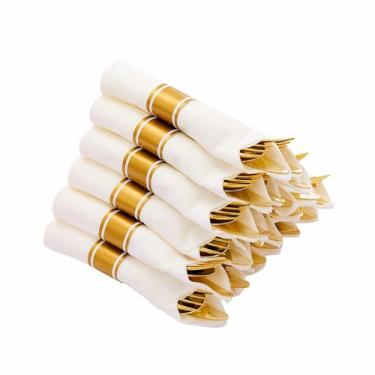 Imagem de Conjunto de talheres N9R, pacote com 75, plástico dourado pré-laminado