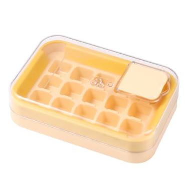 Imagem de Aroncent Bandeja de cubo de gelo pressionada para liberar: máquina de gelo de silicone removível sem toque com tampa e linhas de medição - Compartimentos independentes de fácil limpeza amarelo