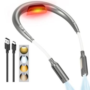 Imagem de SSAWcasa Luzes de livro para leitura na cama à noite, lâmpada de pescoço aquecida recarregável, portátil, mãos livres, luz de LED dobrável ao redor do pescoço para crochê artesanato de tricô ponto