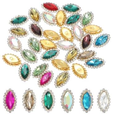Imagem de HARFINGTON 30 peças costuradas em strass 7 x 15 mm gota de lágrima cristal strass metal flatback costura garra acessórios de roupas para artesanato faça você mesmo, roupas, sapatos, bolsas, decorações