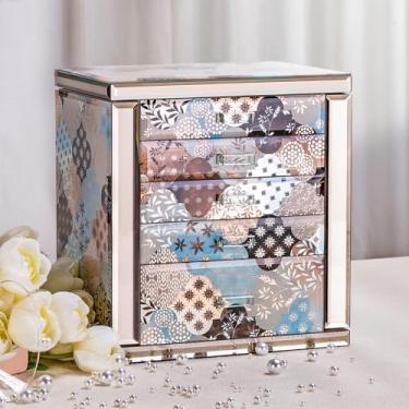 Imagem de Homruilink Caixa de joias de vidro de alta qualidade - Organizador de joias de 5 camadas com portas de dois lados e espelho - Organizador forrado de veludo para anel, colar, brinco, armazenamento de