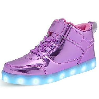 Imagem de SEROUNY Tênis infantil com iluminação de LED, cano alto, carregamento USB, piscando, para crianças, meninas, meninos, Roxa, 17