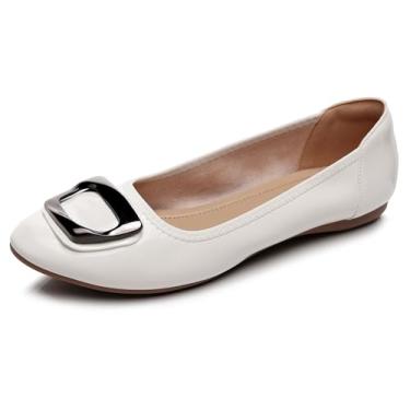 Imagem de VenusCelia Sapatilha feminina com fivela, Patente branca, 40
