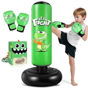 Imagem de Saco de pancadas inflável, saco de boxe inflável de 122 cm para crianças com luvas de boxe para crianças de 3 a 8 anos, conjunto de boxe estável para praticar karatê, taekwondo, brinquedo de
