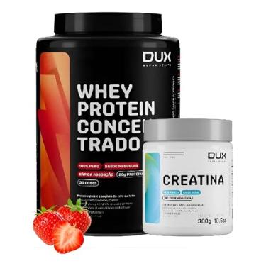 Imagem de Kit Whey Protein 100% Concentrado Sabor Morango Pote 900g+ Creatina 100% Monohidratada de 300g-Dux Nutrition