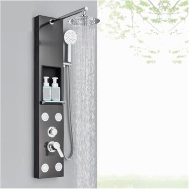 Imagem de Conjunto De Sistema De Chuveiro Painel De Chuveiro Preto Com Rack De Armazenamento Conjunto De Torneira De Chuveiro De Chuva Spa Massagem Banheira De Jato Coluna De Chuveiro Tor, 7001 Brushed, 1