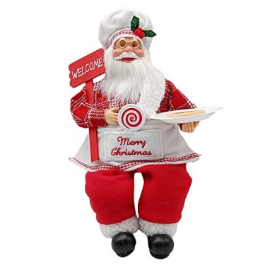 Imagem de Holiberty Decoração de Natal, estatuetas de Papai Noel sentado, enfeite de festa de Natal, fofo, Papai Noel, boneca, lareira, mesa, janela, adereços para exibição