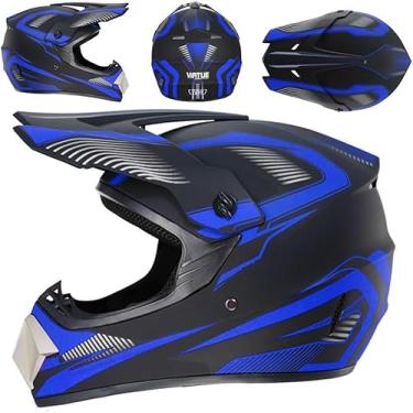 Imagem de Capacetes De Motocross Para Jovens Para Meninos E Meninas De 5 A 14 Anos, Aprovado Pelo Dot Moda Infantil Motocross, Atv, Off-road, 905 dark blue track, S(52-53cm)
