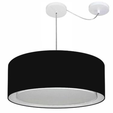 Imagem de Lustre Pendente Cilíndrico Com Desvio De Centro Vivare Md-4317 Cúpula Em Tecido 60x25cm - Bivolt Preto 127/220v