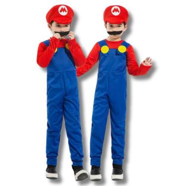 Imagem de Fantasia Infantil Roupa Super Mario Bros Meninos Macacão - Bela Import