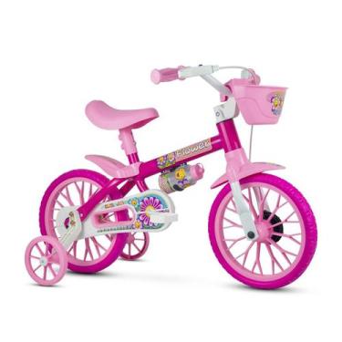 Imagem de Bicicleta Infantil com roda e cestinha treinamento Flower Aro 12 Natho