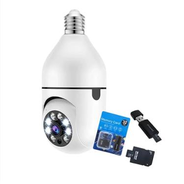 Imagem de Câmera de Segurança Wi-Fi Formato Lâmpada 360°, Full HD 1080p, Visão Noturna Colorida, Áudio Bidirecional, Detecção de Movimento, À Prova de Respingos, Inclui Cartão Micro SD 32GB